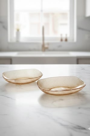 Amberra Stripe 2’li Cam Sunum Kasesi - Dikdörtgen Servis Kasesi 20x12 cm Oranj