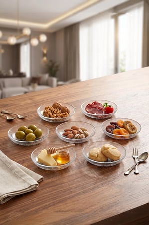Berissa Cam Kase Mini İkramlık ve Sunumluk-Pasta ve Tatlı Tabağı -12 Cm Mini Kahvaltılık ve Çerezlik Tabak 6'lı