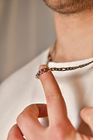 3'e 1 Figaro Model Erkek Çelik Zincir Kolye 7 Mm