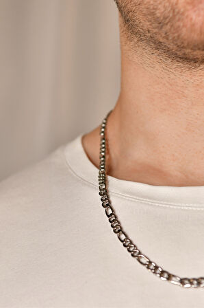 3'e 1 Figaro Model Erkek Çelik Zincir Kolye 7 Mm