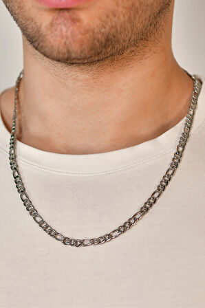 3'e 1 Figaro Model Erkek Çelik Zincir Kolye 7 Mm