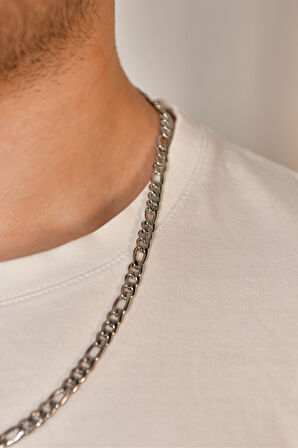 3'e 1 Figaro Model Erkek Çelik Zincir Kolye 7 Mm