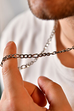 3'e 1 Figaro Model Kabartmalı Erkek Çelik Zincir Kolye 5 Mm