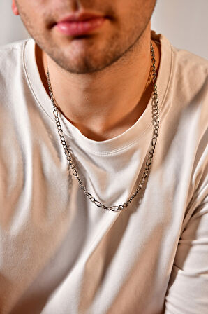 3'e 1 Figaro Model Kabartmalı Erkek Çelik Zincir Kolye 5 Mm