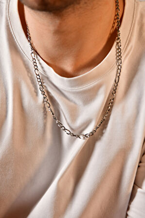 3'e 1 Figaro Model Kabartmalı Erkek Çelik Zincir Kolye 5 Mm