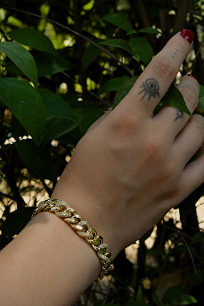 Glamour Stil Lüks Taş Detaylı Kadın Çelik Görünümlü Xp Zincir Bileklik