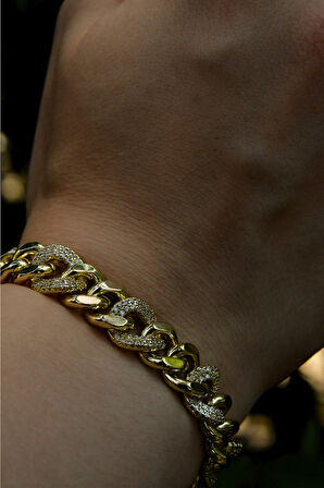 Glamour Stil Lüks Taş Detaylı Kadın Çelik Görünümlü Xp Zincir Bileklik