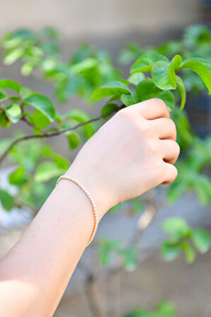 Yuvarlak Sıralı Zirkon Taşlı Kadın Çelik Görünümlü Xp Zincir Bileklik 3mm