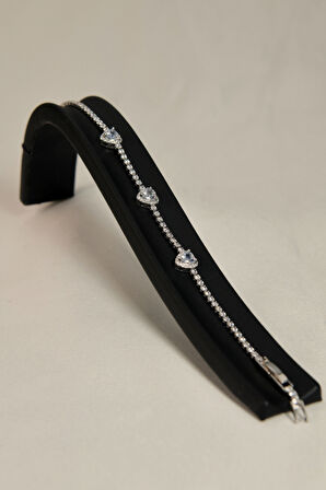 3 Zirkon Kalp Model Kadın Çelik Görünümlü Xp Zincir Bileklik