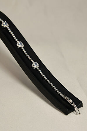 3 Zirkon Kalp Model Kadın Çelik Görünümlü Xp Zincir Bileklik