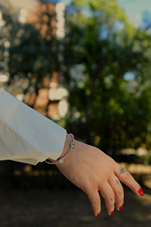 3 Zirkon Kalp Model Kadın Çelik Görünümlü Xp Zincir Bileklik