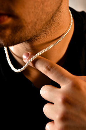 İnci Taşlı Unisex Kolye 4mm