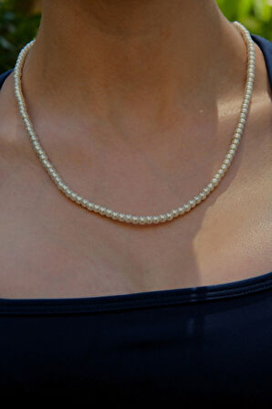 İnci Taşlı Unisex Kolye 4mm