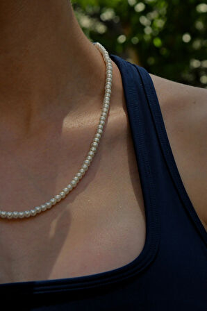 İnci Taşlı Unisex Kolye 4mm