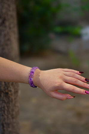 Ametist Özel Kesim Doğal Taş Unisex Bileklik