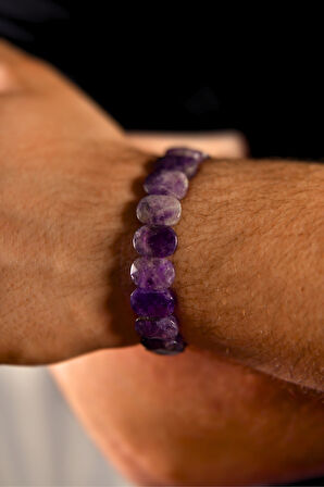 Ametist Özel Kesim Doğal Taş Unisex Bileklik
