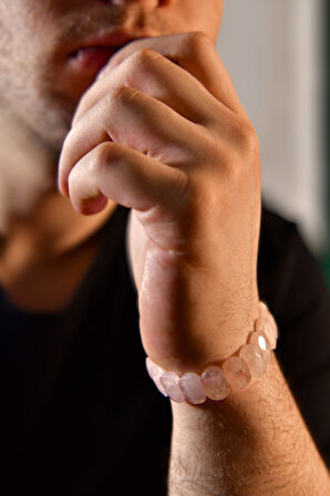 Pembe Quartz Özel Kesim Doğal Taş Unisex Bileklik