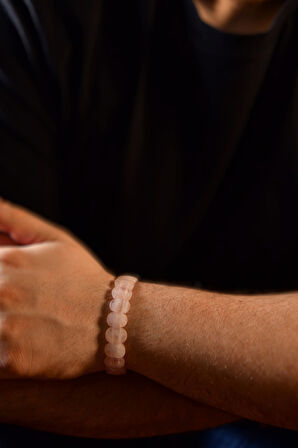 Pembe Quartz Özel Kesim Doğal Taş Unisex Bileklik