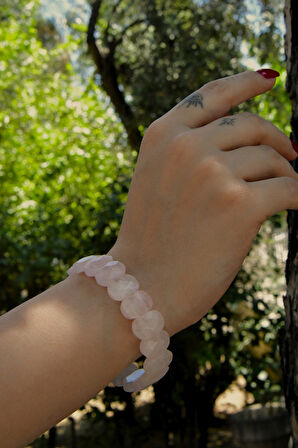 Pembe Quartz Özel Kesim Doğal Taş Unisex Bileklik