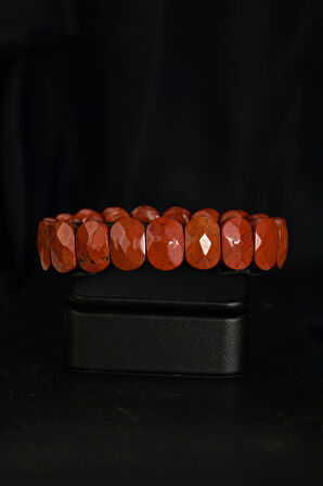 Kırmızı Jasper Özel Kesim Doğal Taş Unisex Bileklik