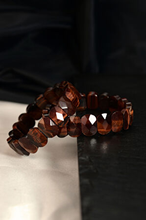 Kızıl Kaplangözü Özel Kesim Doğal Taş Unisex Bileklik