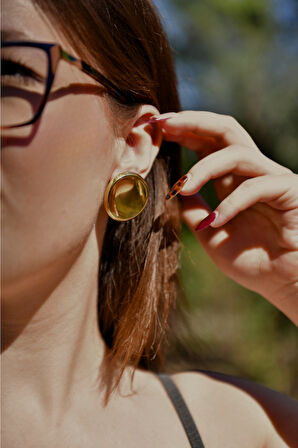 Yuvarlak Formlu Çiftli Kadın Çelik Kadın Küpe