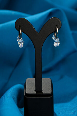 5 Taşlı Çift Halka Model Kadın Çelik Küpe