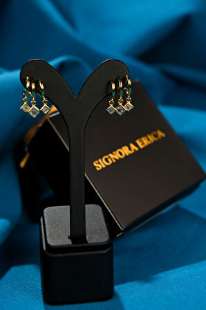 3 Kare Zirkon Taşlı Çiftli Kadın Çelik Küpe