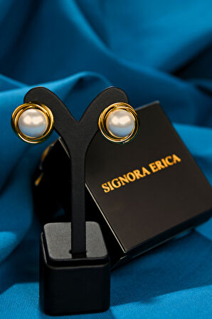 İnci Taşlı Sarmal Düğme Çiftli Kadın Çelik Küpe