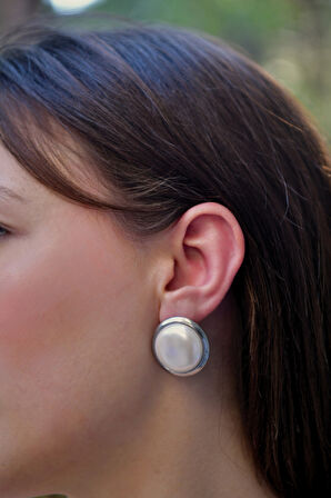 İnci Taşlı Düğme Çiftli Kadın Çelik Küpe