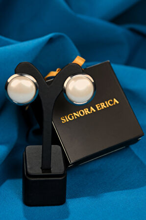 İnci Taşlı Düğme Çiftli Kadın Çelik Küpe