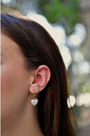 İnci Taşlı Kalp Model Çiftli Kadın Çelik Küpe