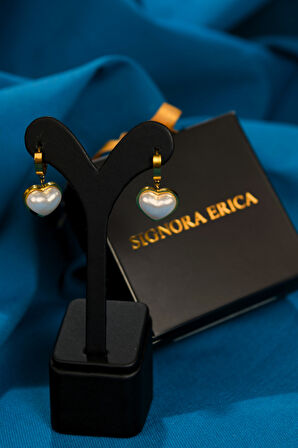 İnci Taşlı Kalp Model Çiftli Kadın Çelik Küpe