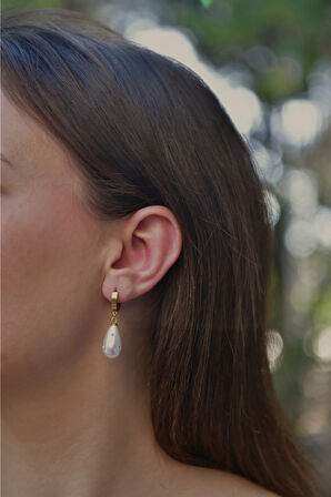 İnci Taşlı Şık Dekorlu Çiftli Kadın Çelik Küpe