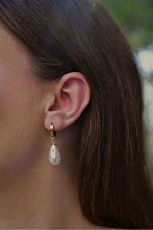 İnci Taşlı Şık Dekorlu Çiftli Kadın Çelik Küpe