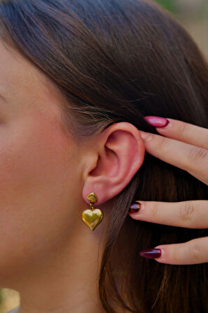 Kalp Figürlü Şişme Model Kadın Çelik Küpe