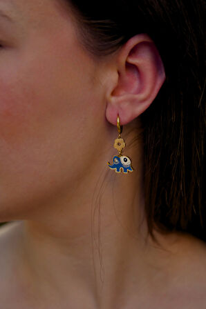 Fil ve Göz Figürlü Sallantılı Çiftli Kadın Halka Küpe