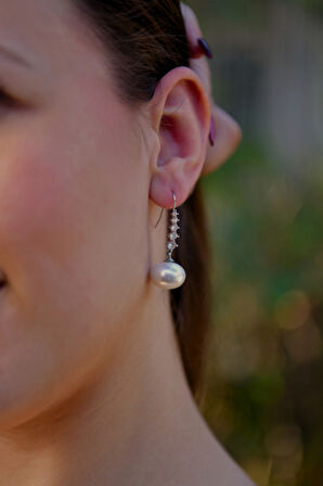 Zirkon Taşlı İncili Sallantılı Kadın Çelik görünümlü Xp Küpe