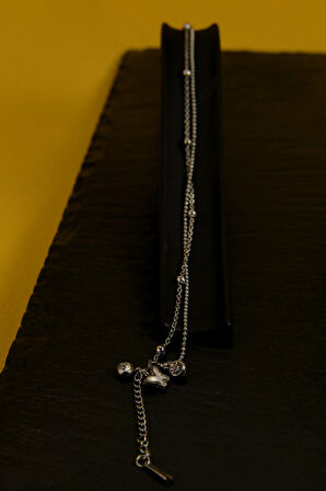 2 Zirkon Taşlı Dorikan Detaylı Kelebak Model Sallantılı Çiftli Kadın Çelik Bileklik