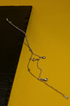 2 Zirkon Taşlı Dorikan Detaylı Kelebak Model Sallantılı Çiftli Kadın Çelik Bileklik