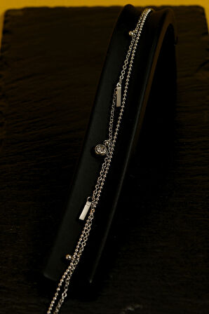 Zirkon Taşlı 2 Barlı Çiftli Kadın Çelik Bileklik