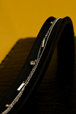 Zirkon Taşlı 2 Barlı Çiftli Kadın Çelik Bileklik