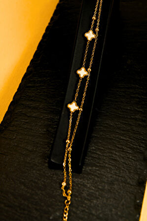 3 Yoncalı Dorikalı Çiftli Kadın Çelik Bileklik