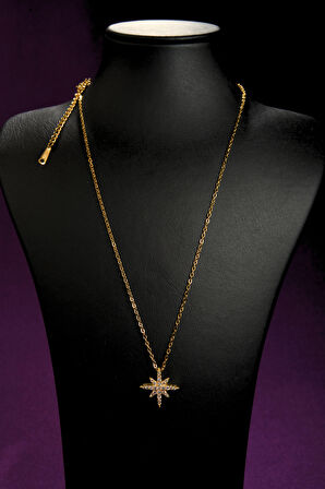 3d Zirkon Taşlı Kutup Yıldızı Model Kadın Çelik Kolye