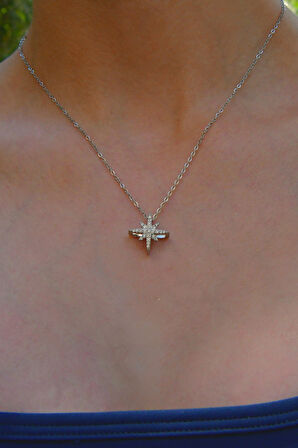 3d Zirkon Taşlı Kutup Yıldızı Model Kadın Çelik Kolye