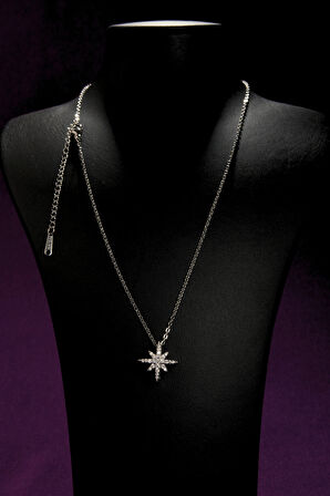 3d Zirkon Taşlı Kutup Yıldızı Model Kadın Çelik Kolye