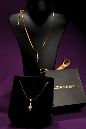 Zirkon Taşlı Kutup Yıldızı Model Kadın İtalyan Ezme Çelik Kolye