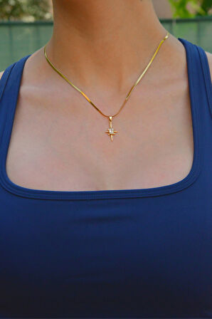 Zirkon Taşlı Kutup Yıldızı Model Kadın İtalyan Ezme Çelik Kolye