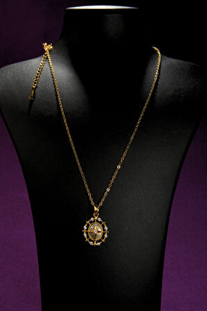 Pusula Görünümlü Zirkon Taşlı Çoklu Kutup Yıldızlı Model Kadın Çelik Kolye