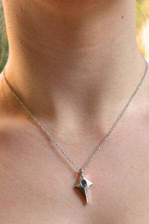 Ortası Mavi Zirkon Taşlı Etrafında Taşları Olan Kuzey Yıldızı Model Kadın Çelik Kolye